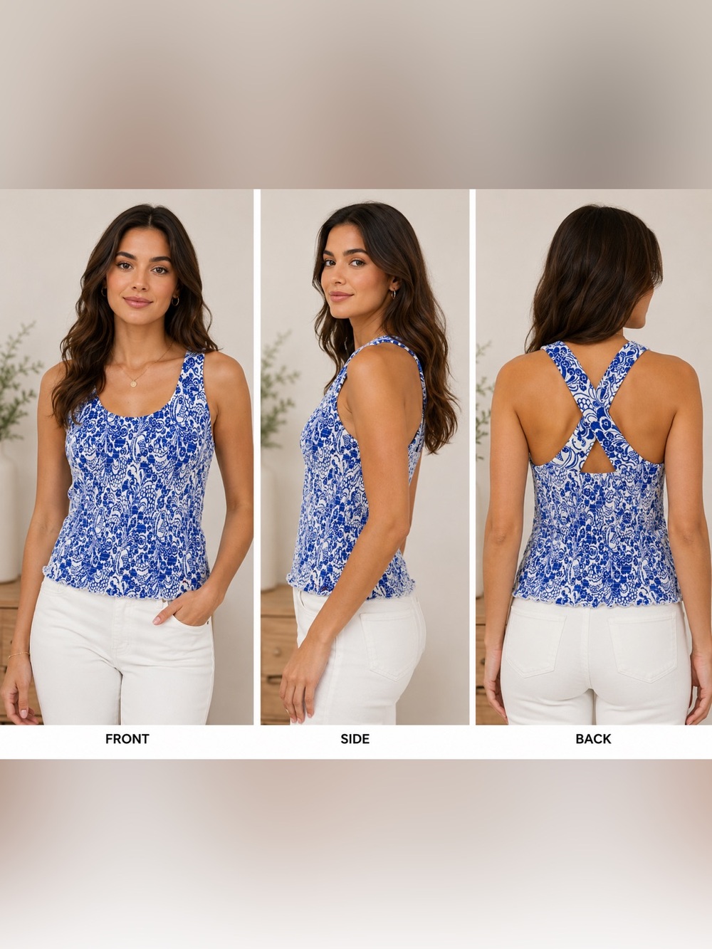 Tommy Hilfiger Blue & White Floral Cross-Back Tank